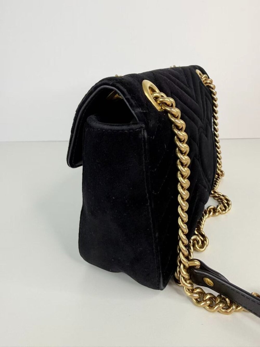 Gucci GG Marmont Small Black Velvet Matelassé Shoulder Crossbody Chain Bag - Picture 5 of 13